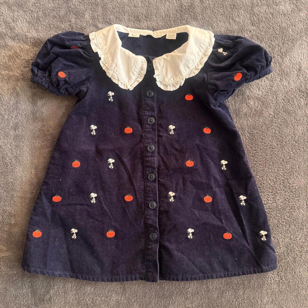 Janie and Jack Peanuts Snoopy Embroidered Corduroy Dress